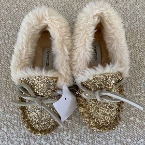 J Crew/crew cuts kids gold glitter moccasins/shoes